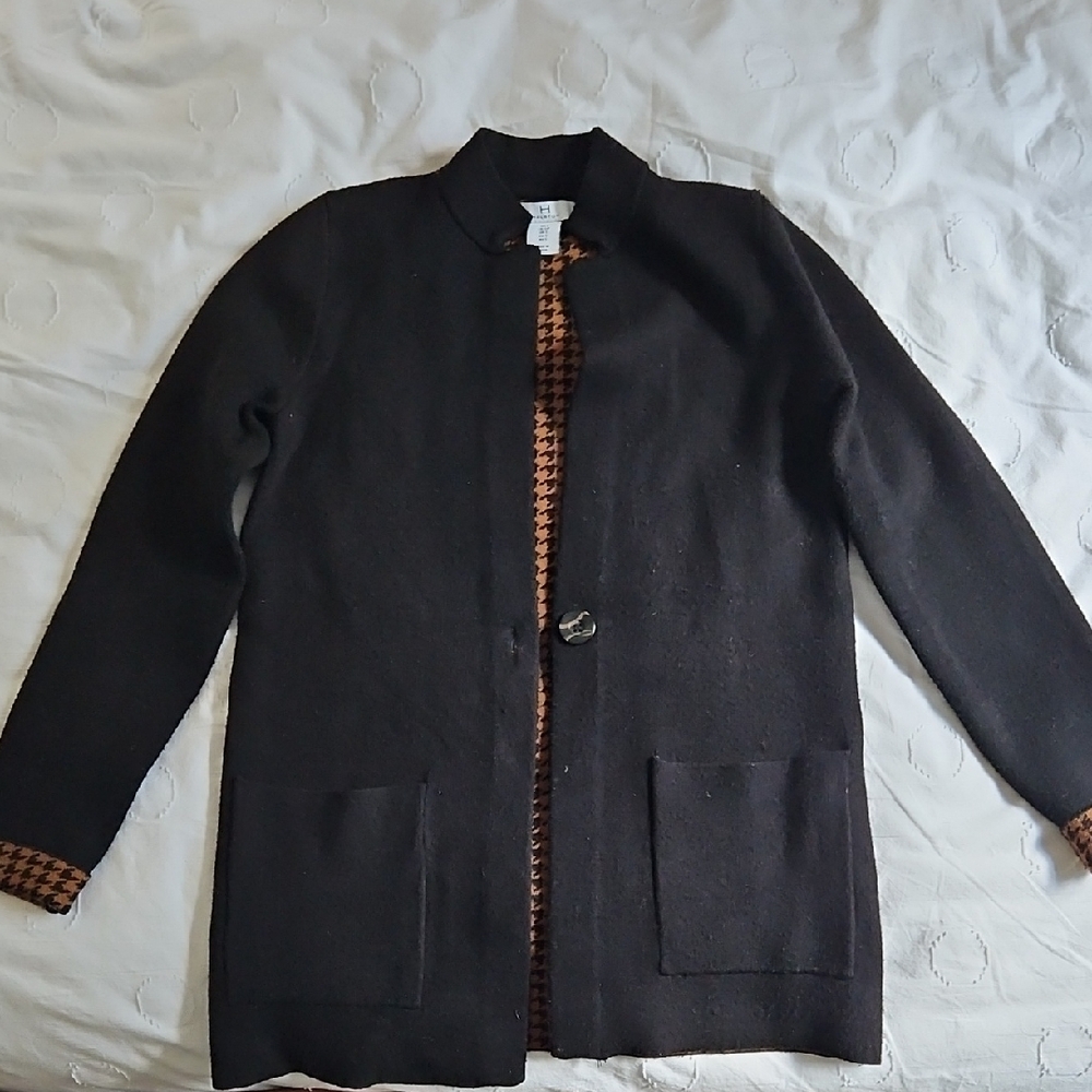 Halston Heritage Black and Orange Houndstooth Coat